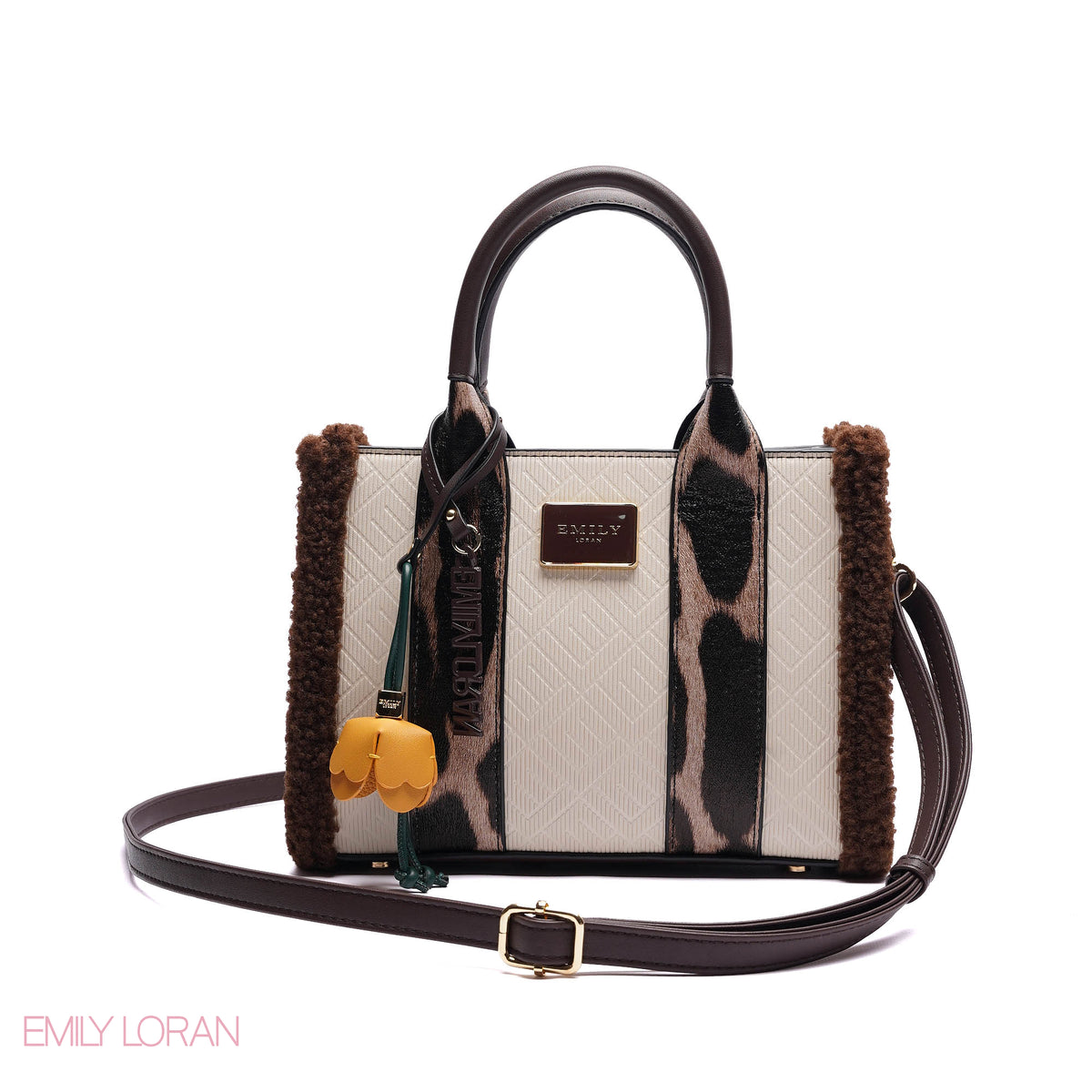 ELEGANT ZEBRA PRINT TOTE BAG WITH FLOWER CHARM - SMALL