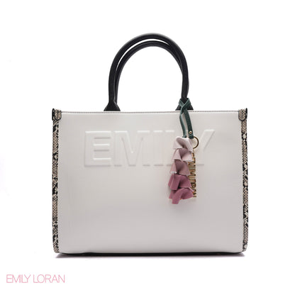 EMBOSSED LOGO TOTE BAG WITH TASSEL CHARM - LARGE