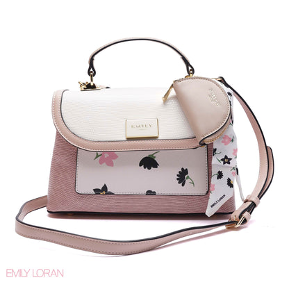 FLOWERS PRINT FLIPPING HANDBAG WITH POUCH- MEDIUM