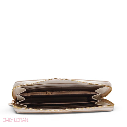 BEIGE QUILTED LOGO ZIP-AROUND WALLET