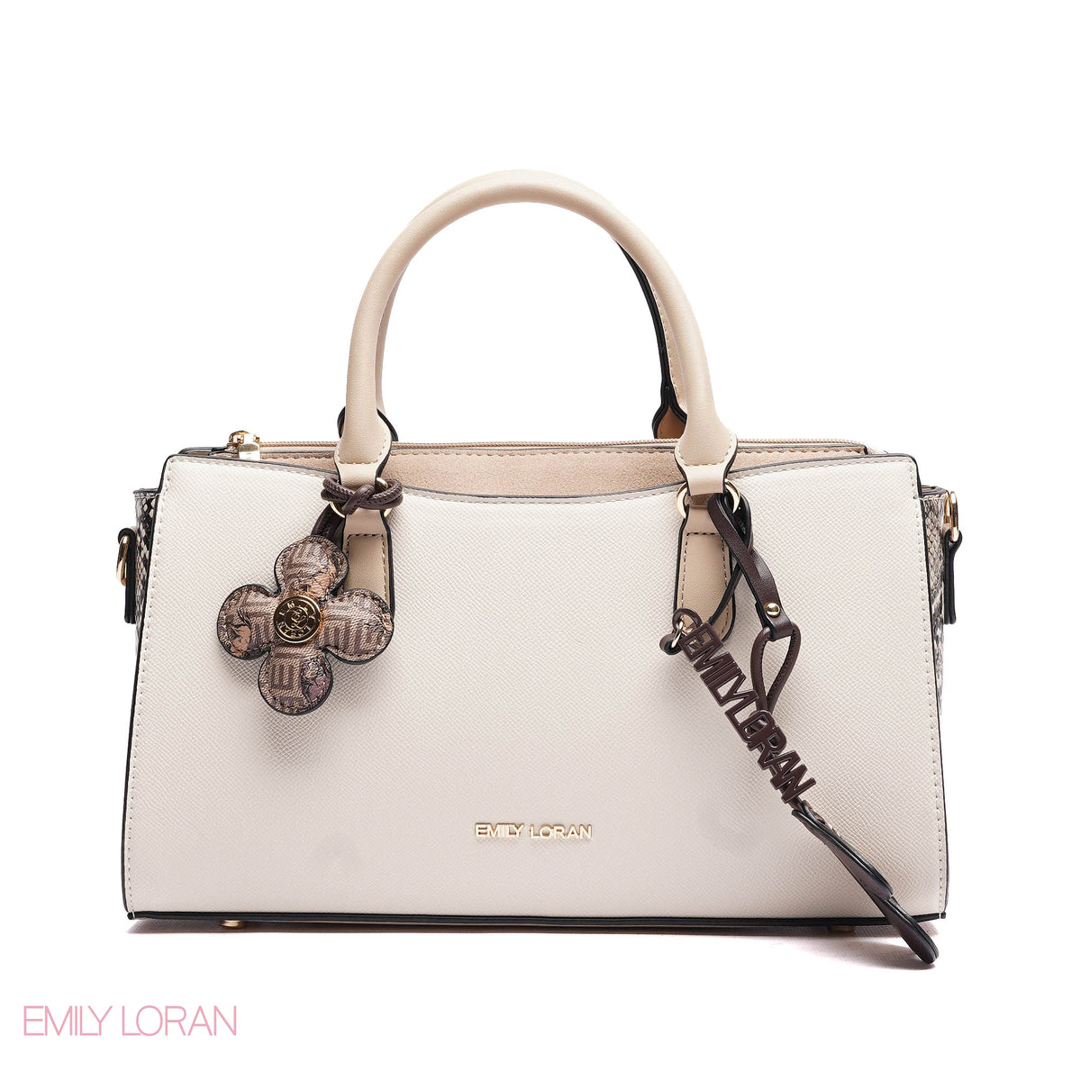 HANDBAG SOFT LEATHER SNAKE PRINT WITH SIMPLE TWO CHARM - SMALL