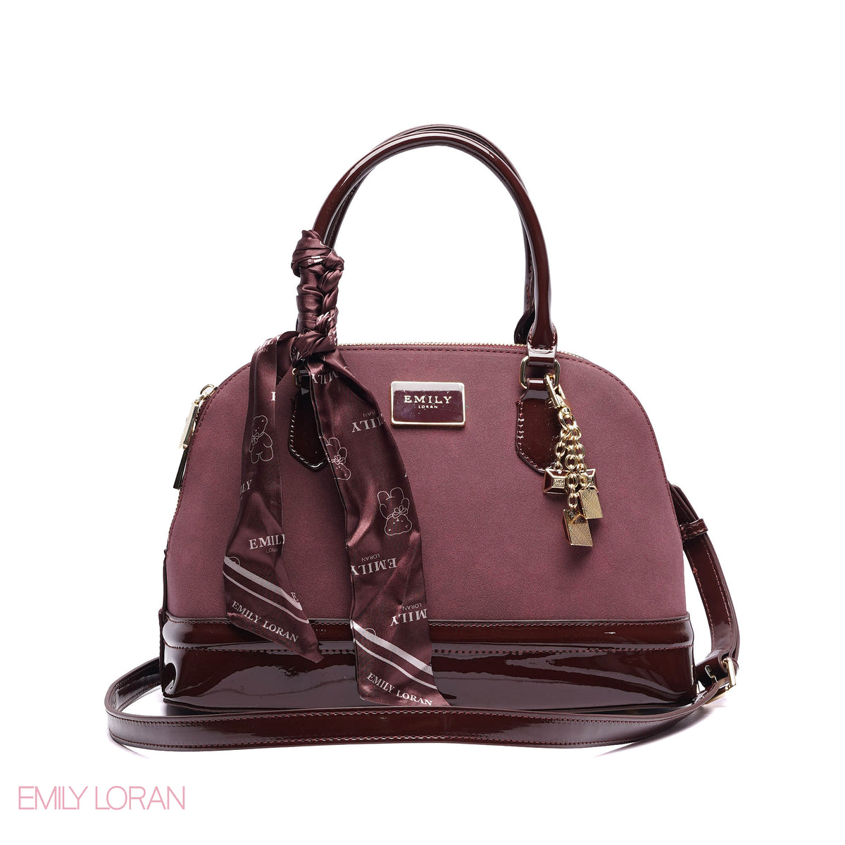 ROUNDED HANDBAG SHINE LEATHER WITH GOLD CHAIN AND SCARF - LARGE