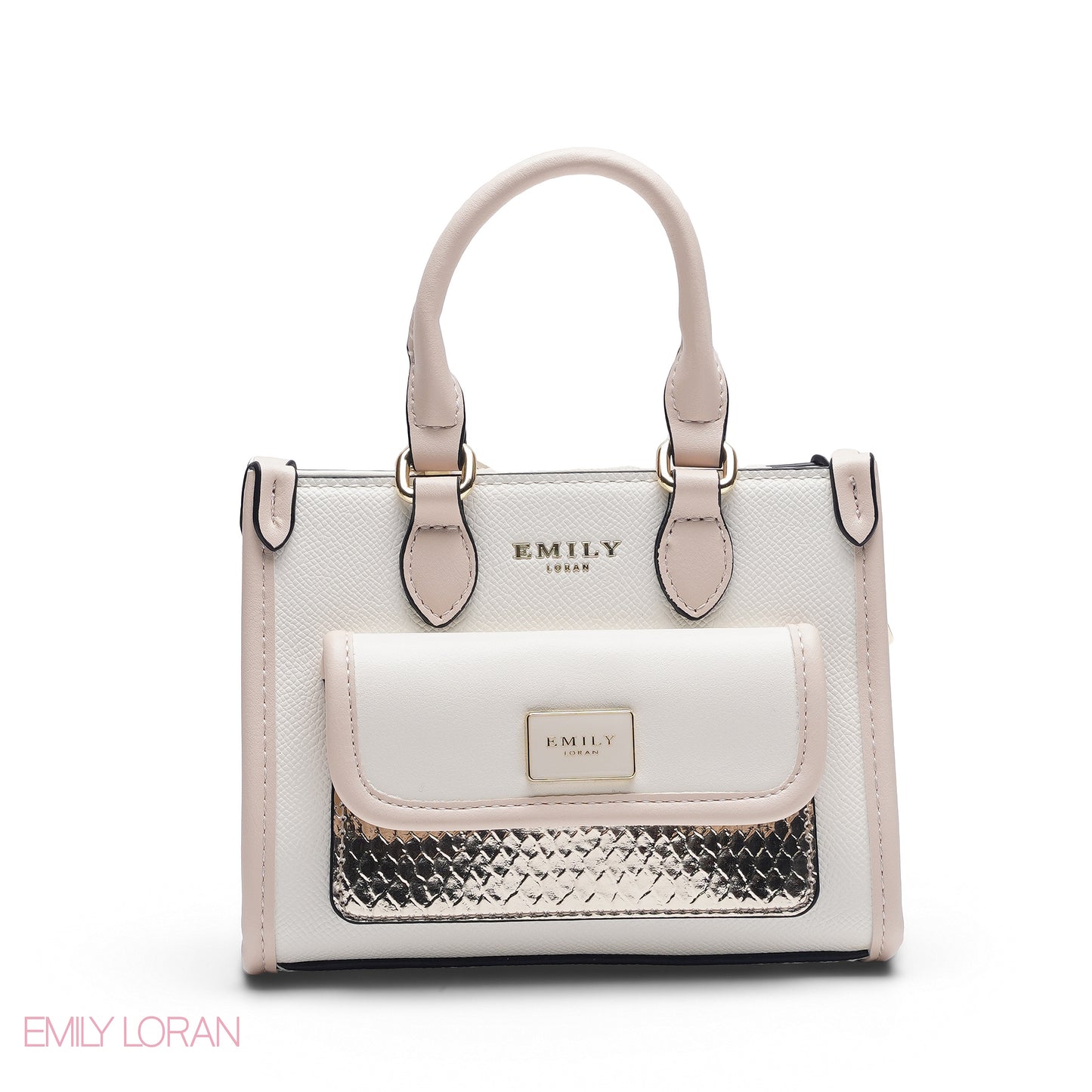 MINI WHITE & PINK BAG WITH GOLD METAL STRAP