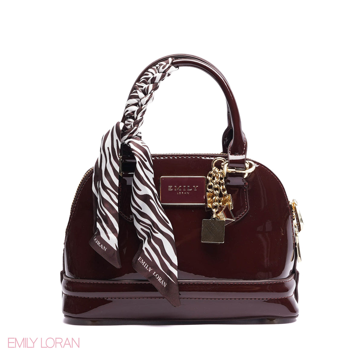 HANDBAG WITH ELEGANT DOME ADJUSTABLE STRAP , SCARF AND CHARM - SMALL