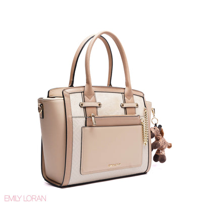 ELEGANT STRUCTURE TOTE BAG WITH ZEBRA CHARM - LARGE
