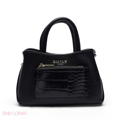 MINI BLACK SOLID BAG WITH GOLD METAL STRAP
