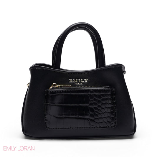 MINI BLACK SOLID BAG WITH GOLD METAL STRAP