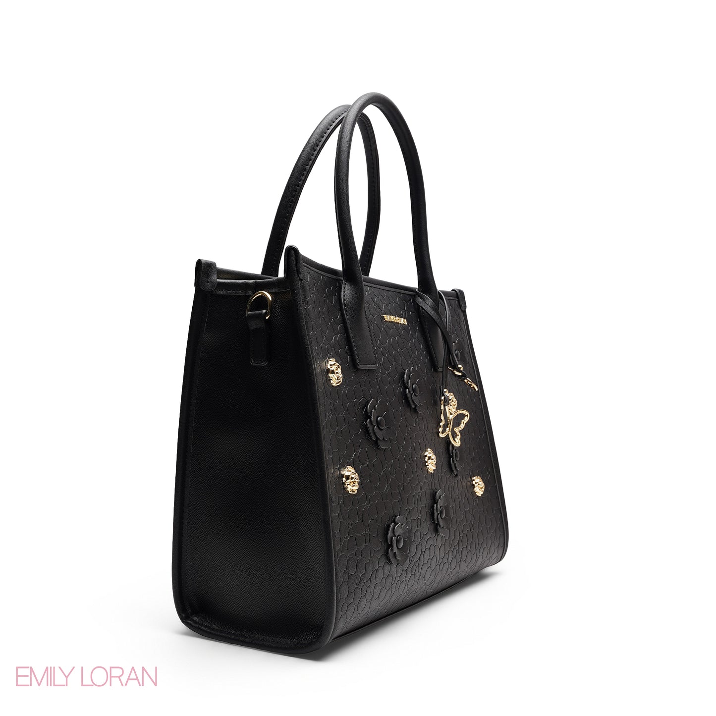 EMBOSSED METALLIC FLORAL TOP HANDLE TOTE BAG - LARGE