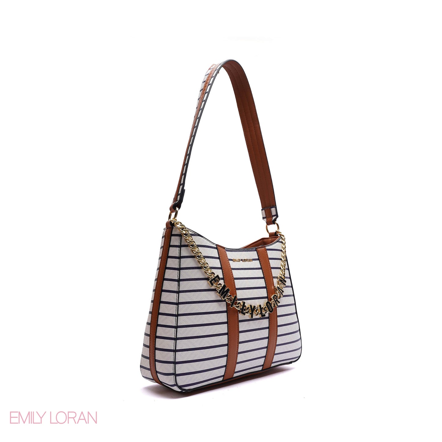SHOULDER BAG WITH GOLD LOGO CHAIN MIX COLOR - MEDIUM