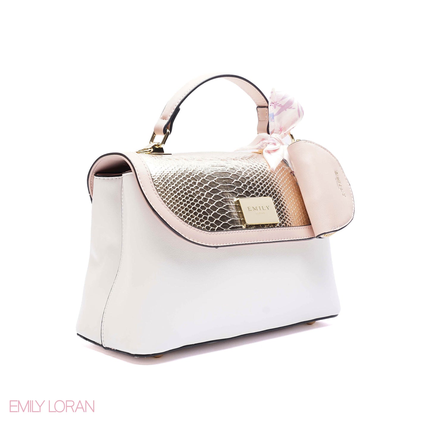 ELEGANT METALLIC SNAKESKIN TOP-HANDLE FLAP BAG