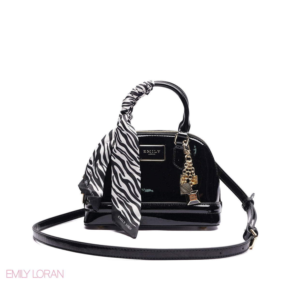 HANDBAG WITH ELEGANT DOME ADJUSTABLE STRAP , SCARF AND CHARM - SMALL