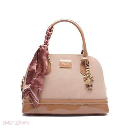 ROUNDED HANDBAG SHINE LEATHER WITH GOLD CHAIN AND SCARF - LARGE