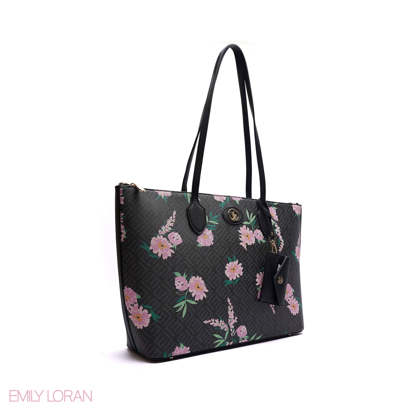 SHOULDER BAG WITH SIMPLE DESIGN LOGO AND FLOWER PRINT - LARGE