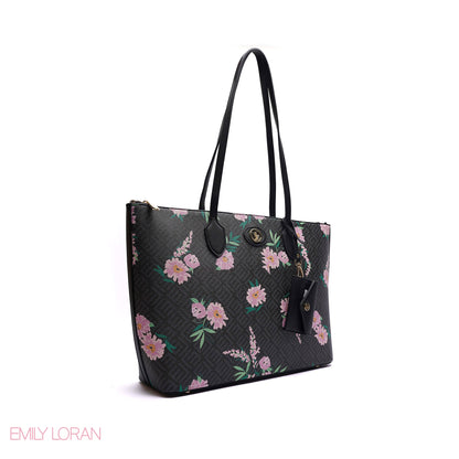 SHOULDER BAG WITH SIMPLE DESIGN LOGO AND FLOWER PRINT - LARGE