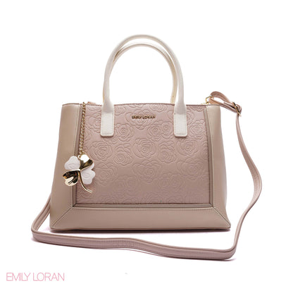 EMBOSSED FLORAL PANELLED SATCHEL BAG - LARGE