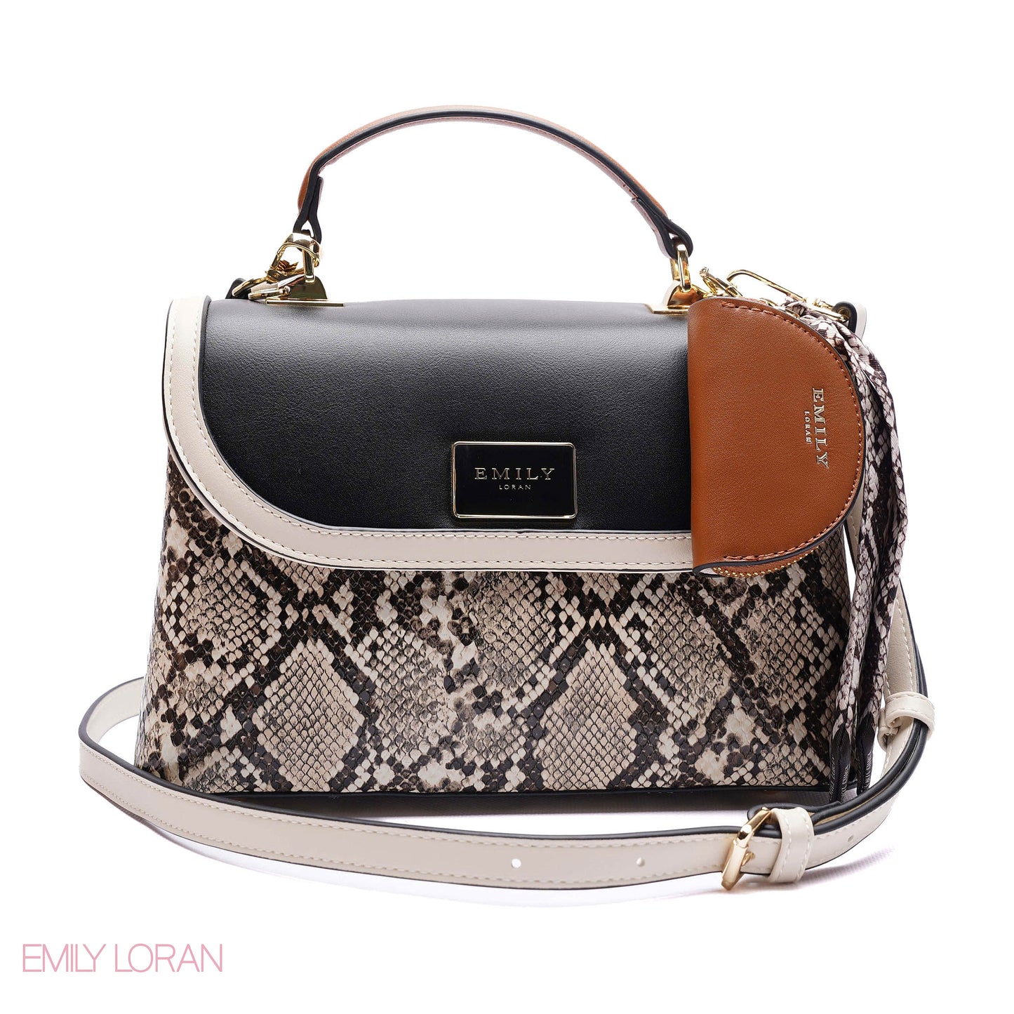 ELEGANT SNAKESKIN TOP-HANDLE FLAP BAG