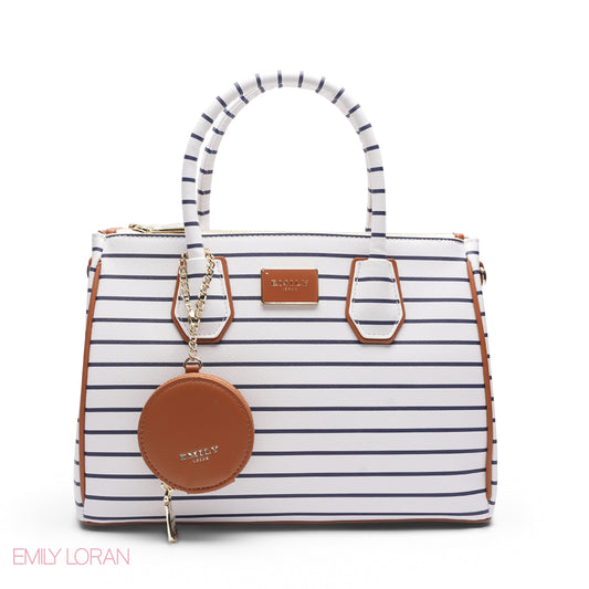 STRIPED TOTE BAG WITH POUCH - LARGE