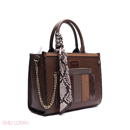 STRUCTURED TOTE BAG ADJUSTABLE SHOULDER STRAP WITH POUCH AND SCARF - MEDIUM