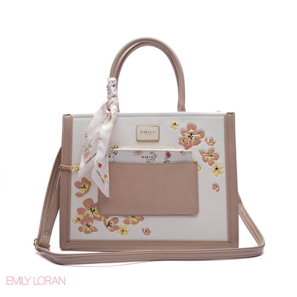 FLORAL EMBROIDERED HANDBAG WITH POUCH