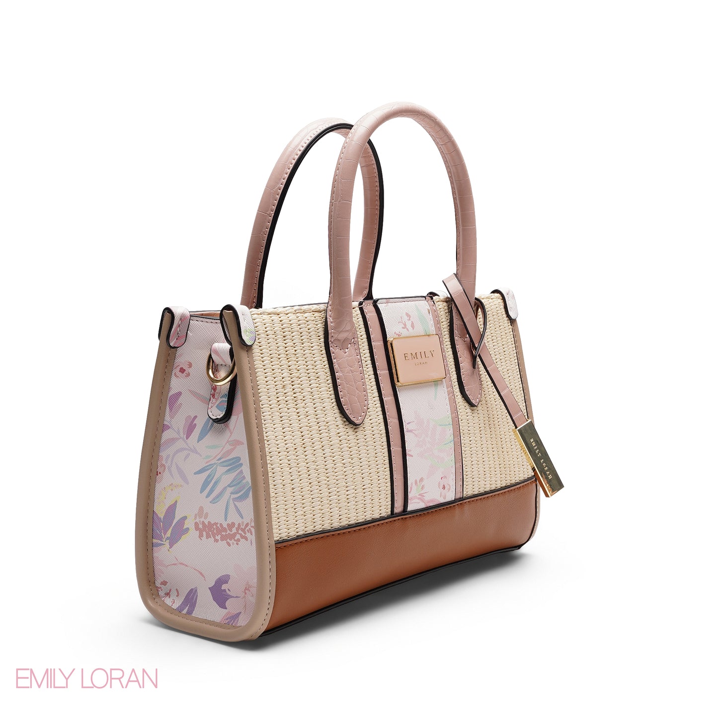 STRUCTURED TEXTURED PANEL TOP HANDLE TOTE BAG - SMALL