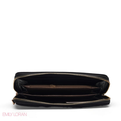 BLACK FLORAL ZIP-AROUND WALLET