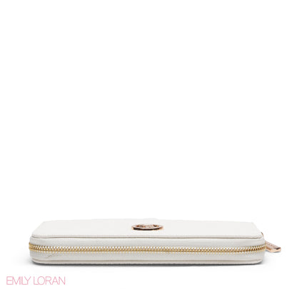 WHITE QUILTED LOGO ZIP-AROUND WALLET