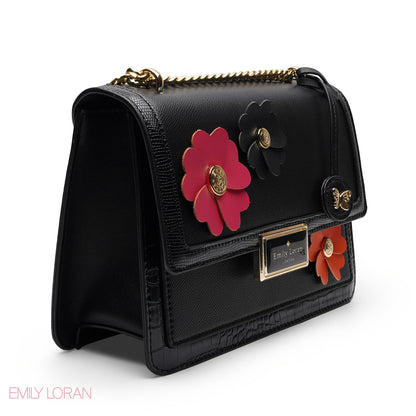 CHIC FLORAL EMBELLISHED CROSSBODY FLAP BAG