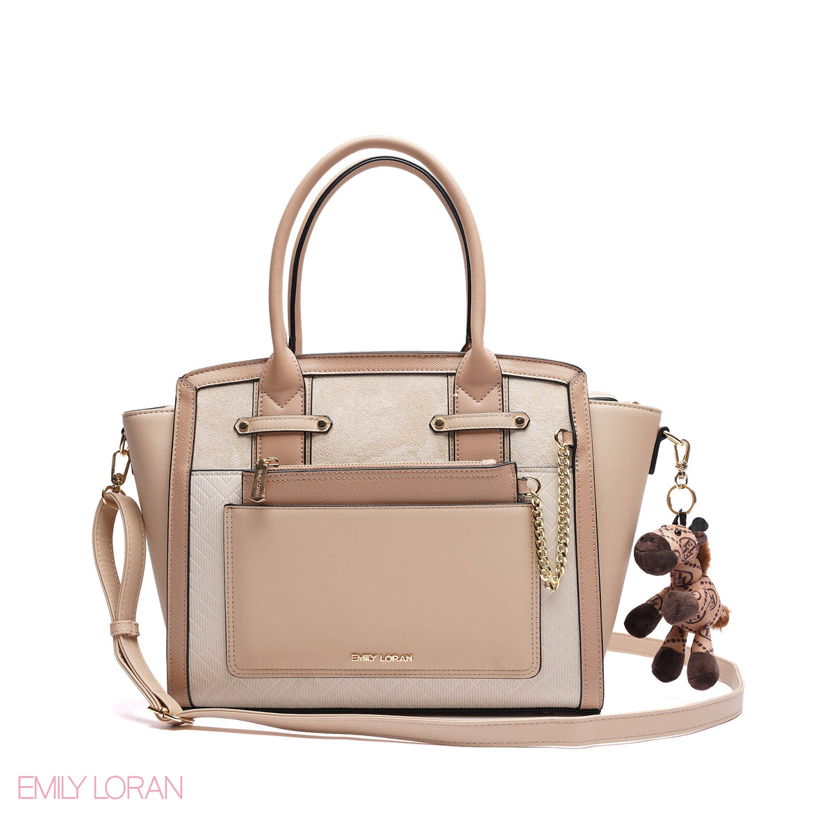 ELEGANT STRUCTURE TOTE BAG WITH ZEBRA CHARM - LARGE