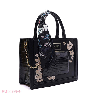 FLORAL EMBROIDERED HANDBAG WITH POUCH - SMALL