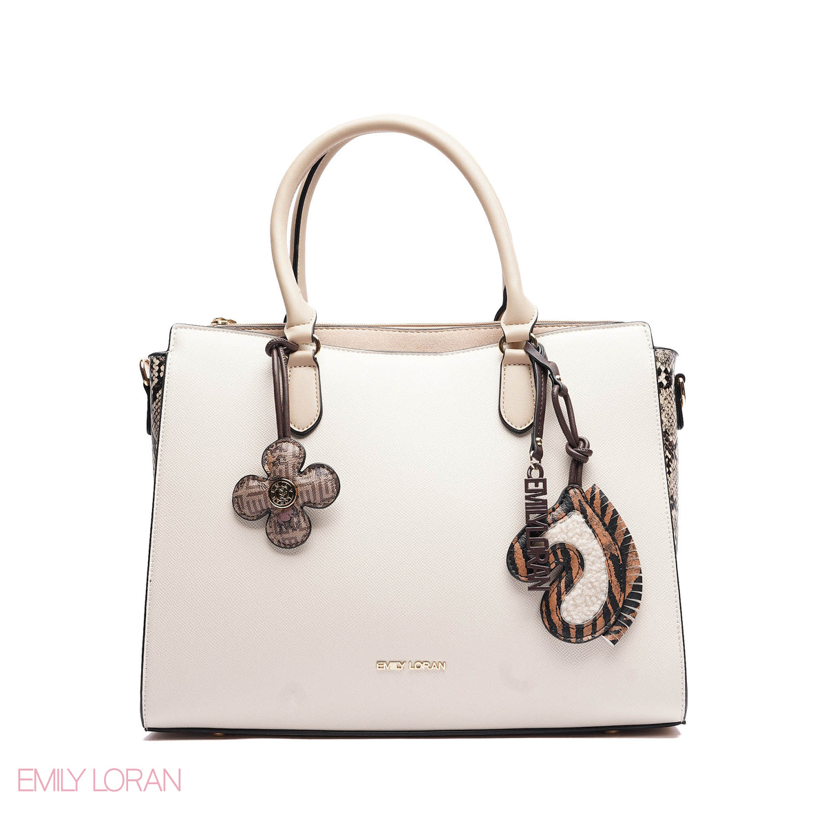 HANDBAG SOFT LEATHER SNAKE PRINT WITH SIMPLE TWO CHARM - MEDIUM