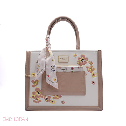 FLORAL EMBROIDERED HANDBAG WITH POUCH
