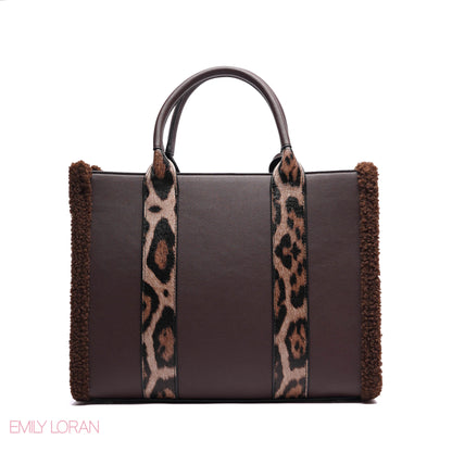 ELEGANT ZEBRA PRINT TOTE BAG WITH FLOWER CHARM - LARGE