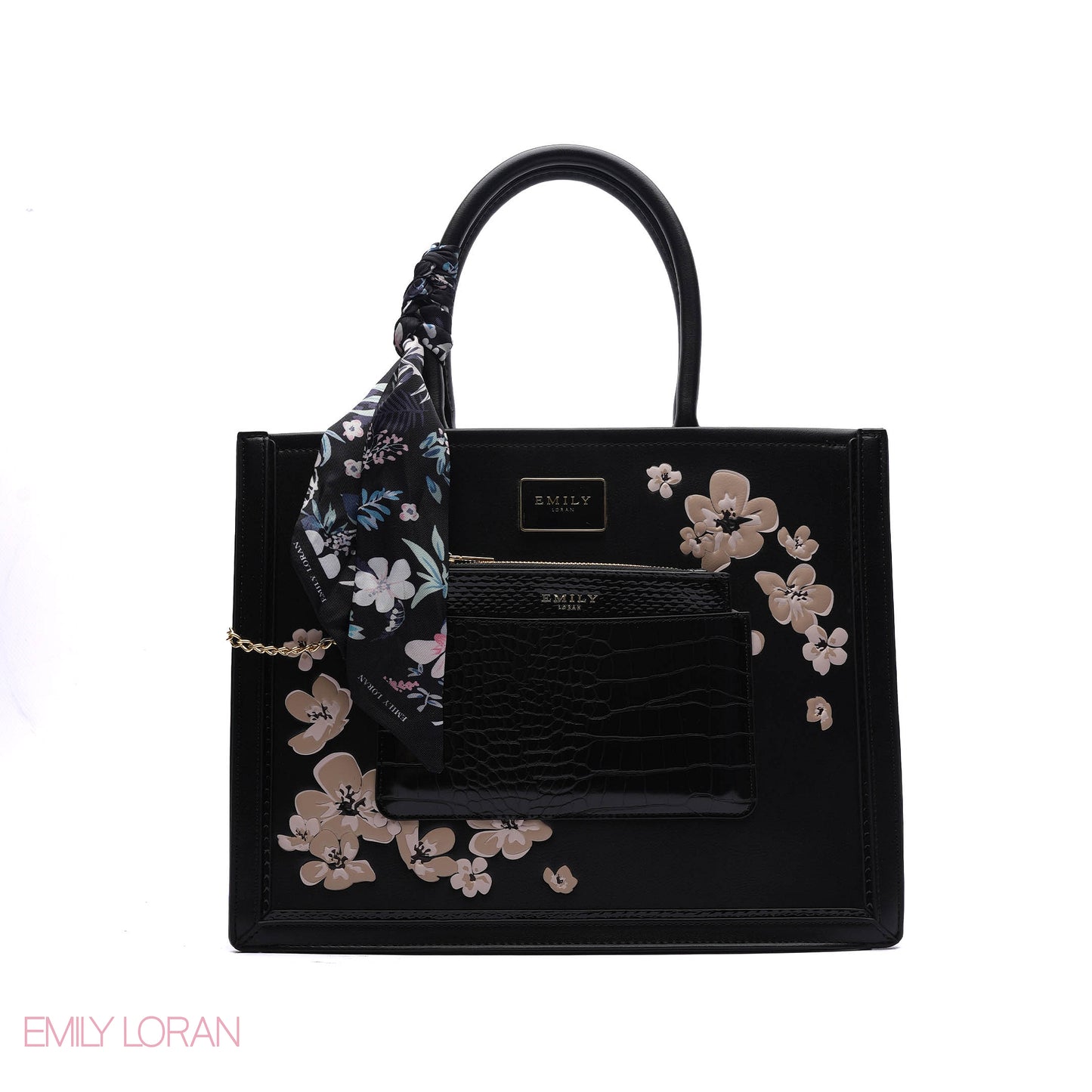 FLORAL EMBROIDERED HANDBAG WITH POUCH