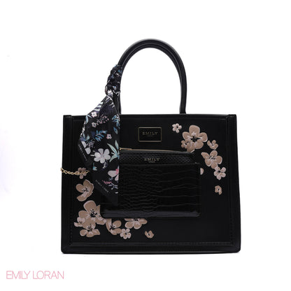 FLORAL EMBROIDERED HANDBAG WITH POUCH