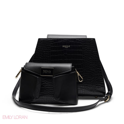 STYLISH CROC EMBOSSED TOP HANDLE TOTE WITH POUCH BAG