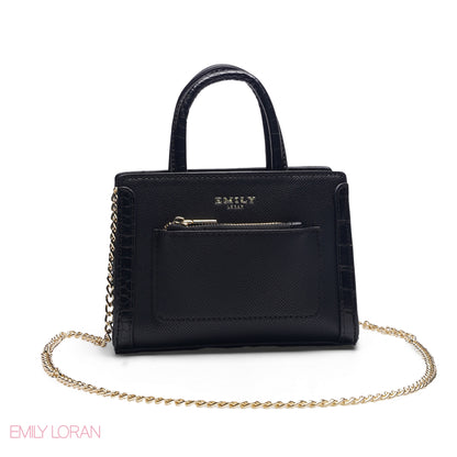 MINI BLACK SOLID BAG WITH GOLD CHAIN