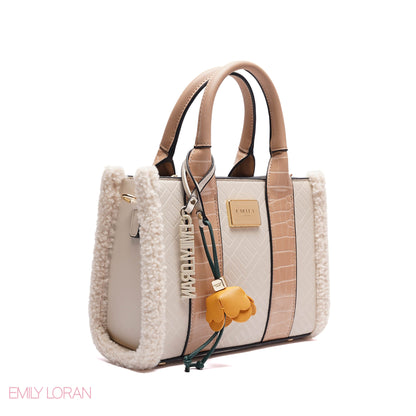 ELEGANT ZEBRA PRINT TOTE BAG WITH FLOWER CHARM - SMALL