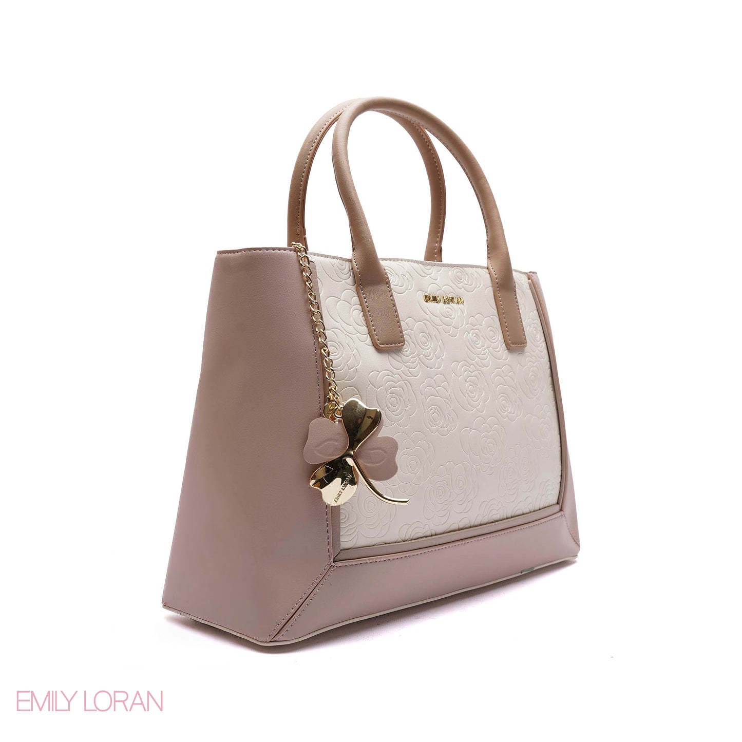 EMBOSSED FLORAL PANELLED SATCHEL BAG - LARGE