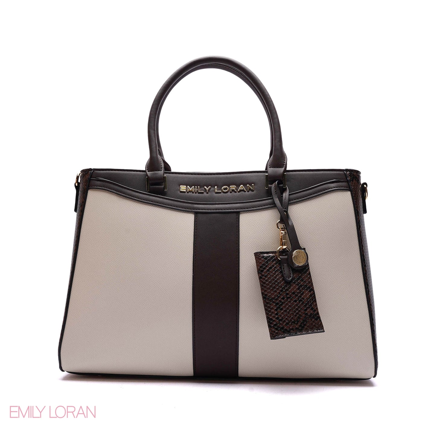 STRUCTURED PANEL TOTE BAG WITH SNAKESKIN TAG