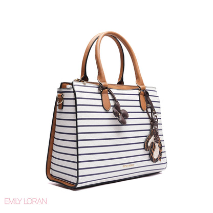 HANDBAG SOFT LEATHER STRIPPED PRINT WITH SIMPLE TWO CHARM - MEDIUM
