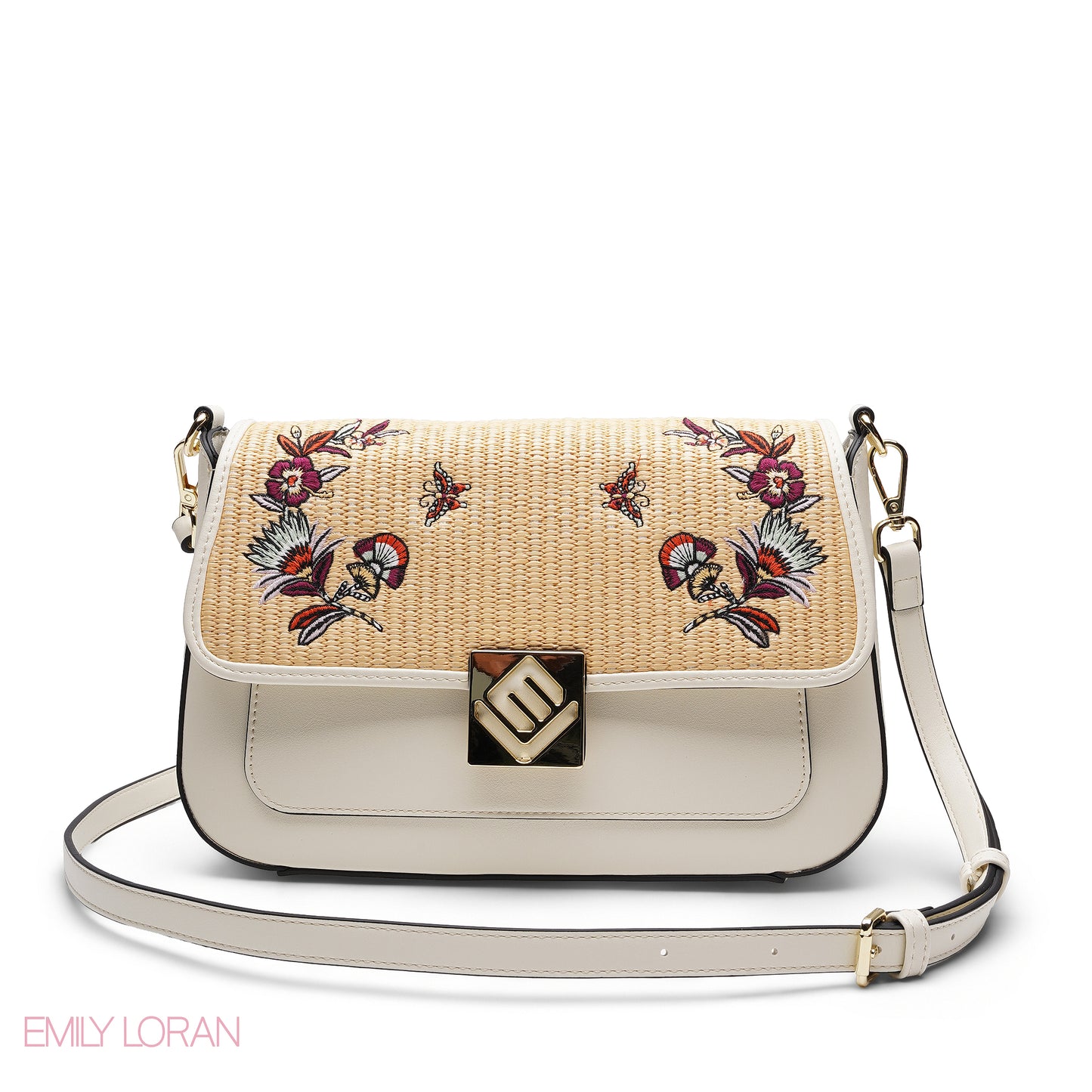 WHITE FLORAL FLAP CROSSBAG