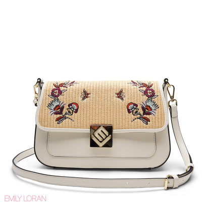 WHITE FLORAL FLAP CROSSBAG