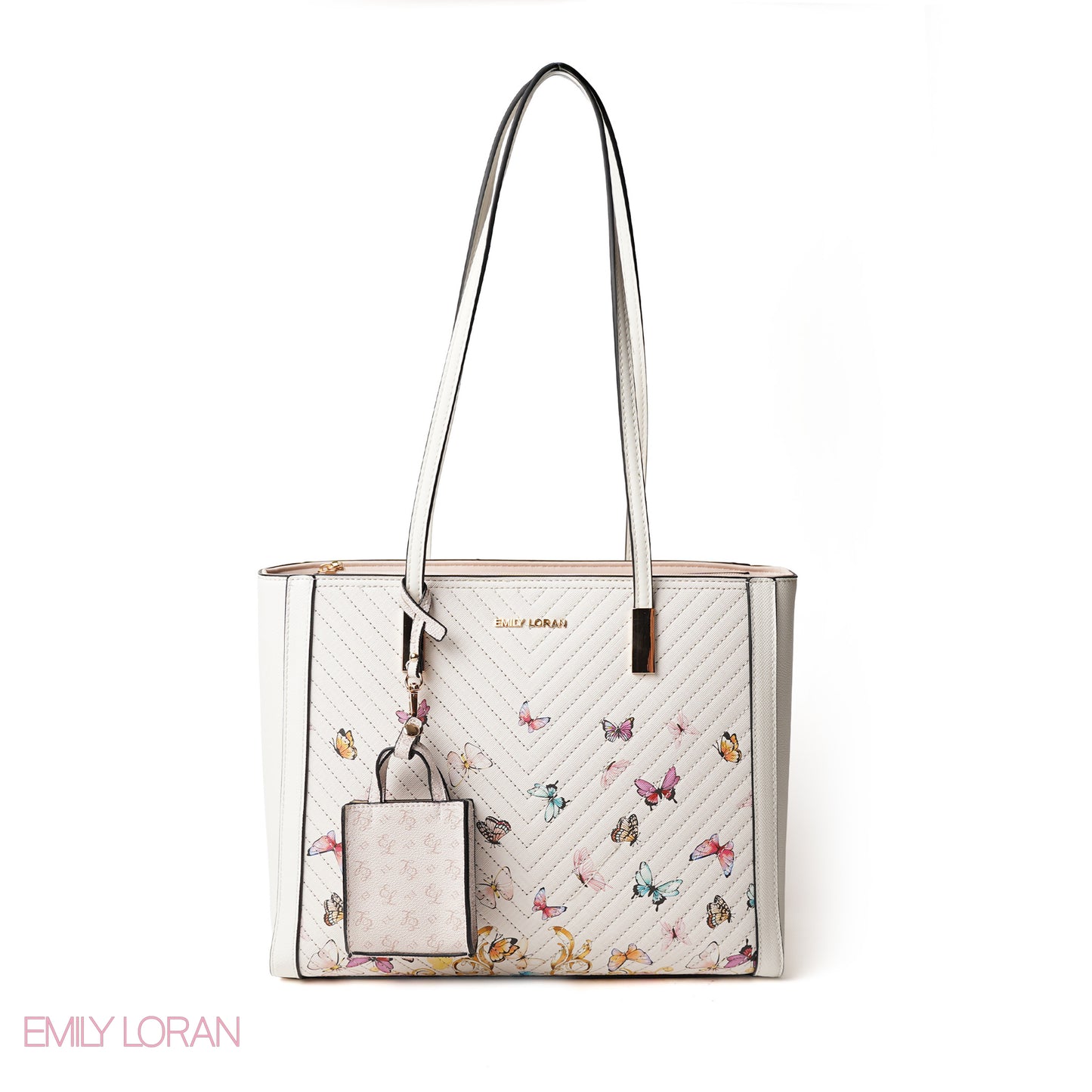 WHITE BUTTERFLY SHOULDER BAG WITH SIMPLE BUFF DETAIL - LARGE