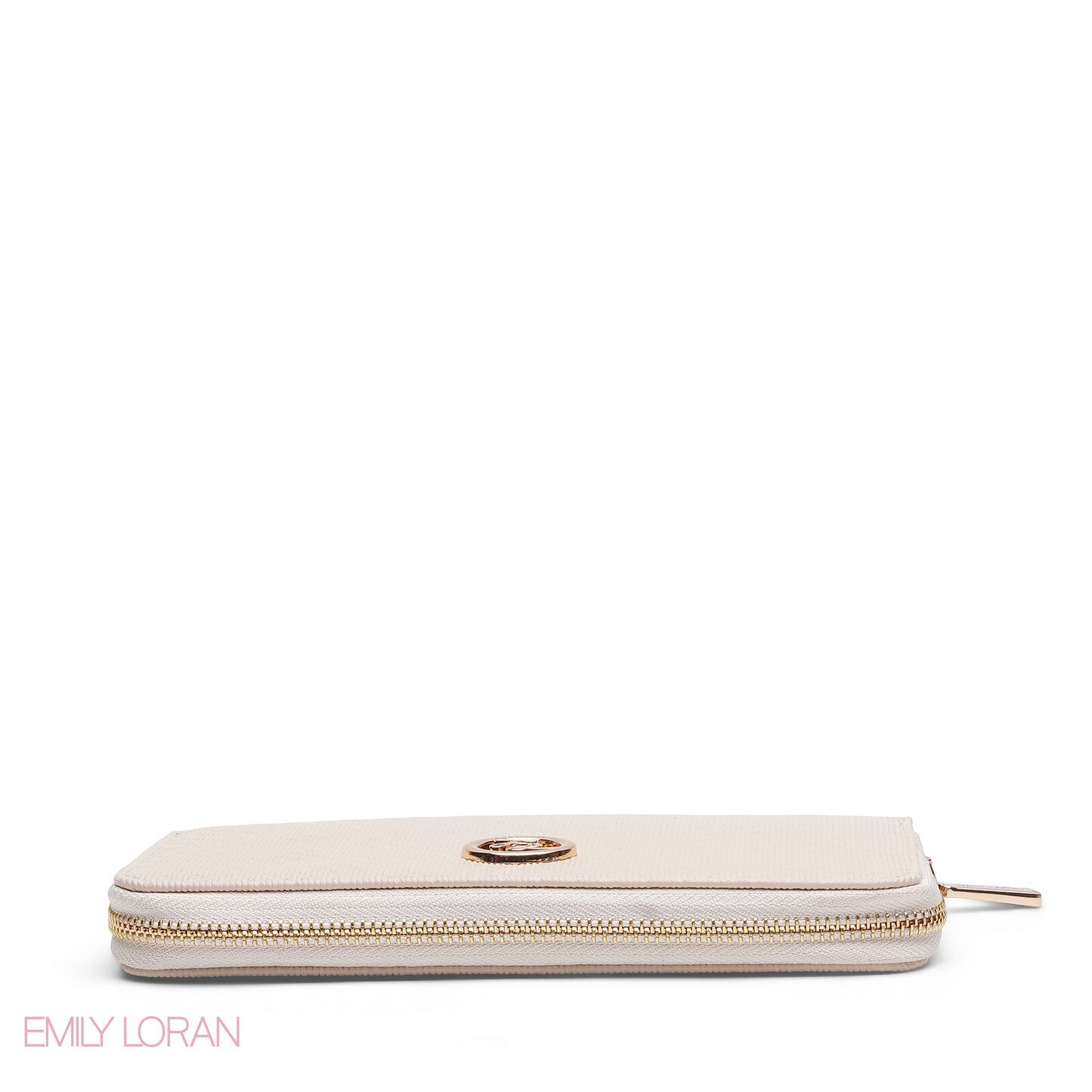 BEIGE QUILTED LOGO ZIP-AROUND WALLET