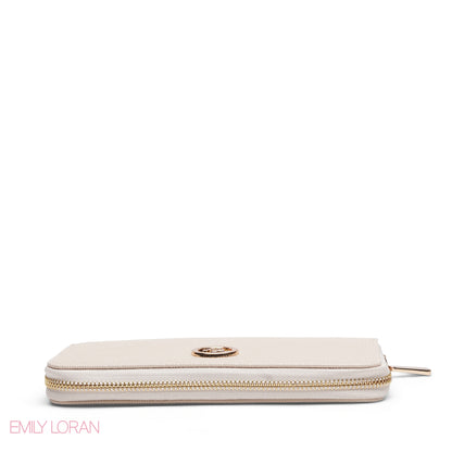 BEIGE QUILTED LOGO ZIP-AROUND WALLET