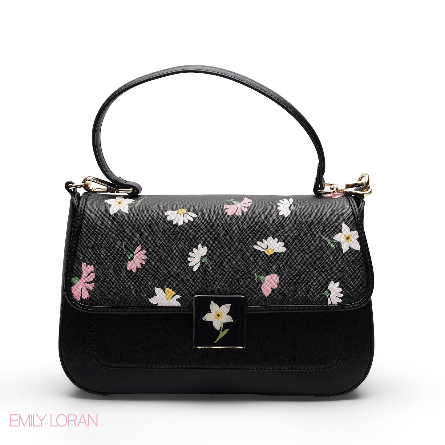 BLACK FLORAL FLAP CROSSBAG