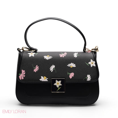 BLACK FLORAL FLAP CROSSBAG