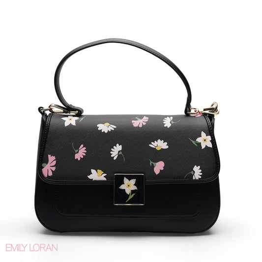 BLACK FLORAL FLAP CROSSBAG