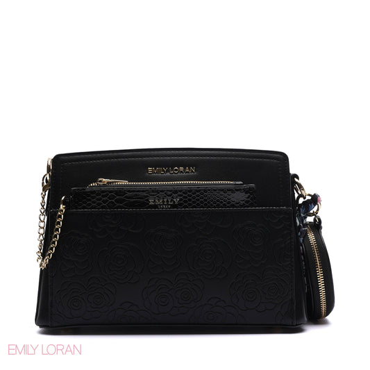 EMBOSSED FLORAL MULTI-TEXTURED CROSSBODY BAG