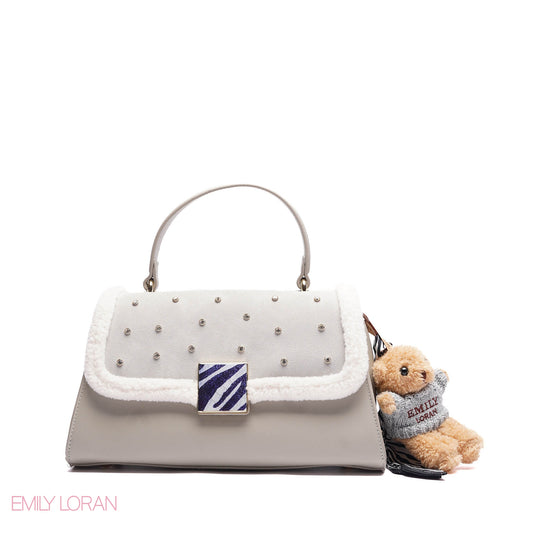 CROSSBODY-BAG WITH SIMPLR FUR , CRISTAL DESIGN WITH TEDDY BEAR - MEDIUM